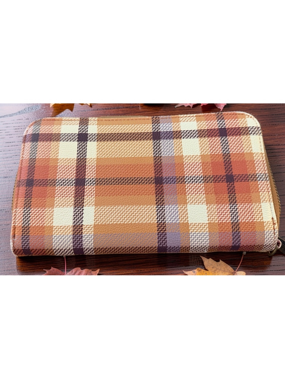Thirty One All About Benjamins Wallet Autumn Plaid AM95 Smooth Pebble Zip Around